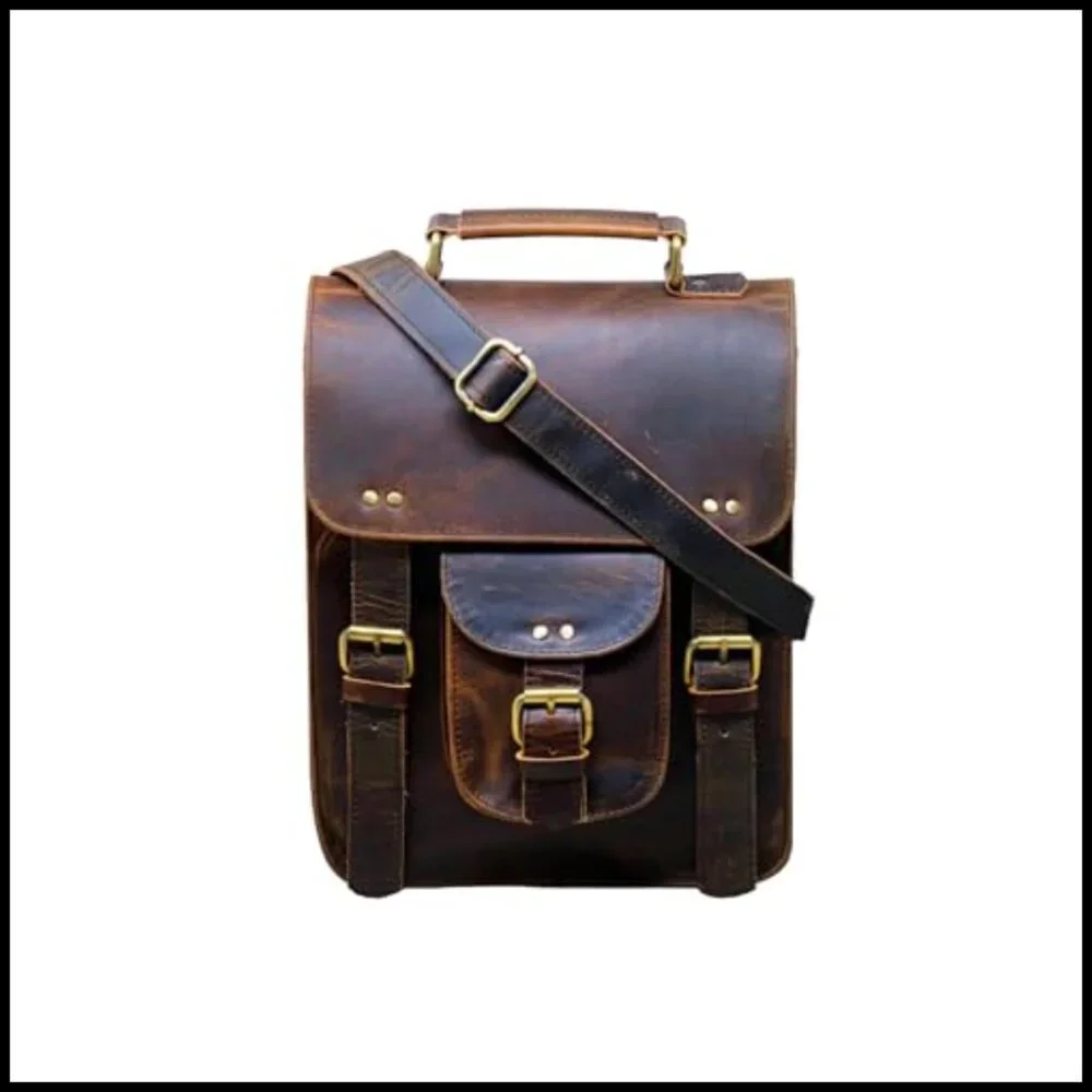 Vintage Leather Messenger Bag Crossbody Satchel Laptop Office Commuter Bag